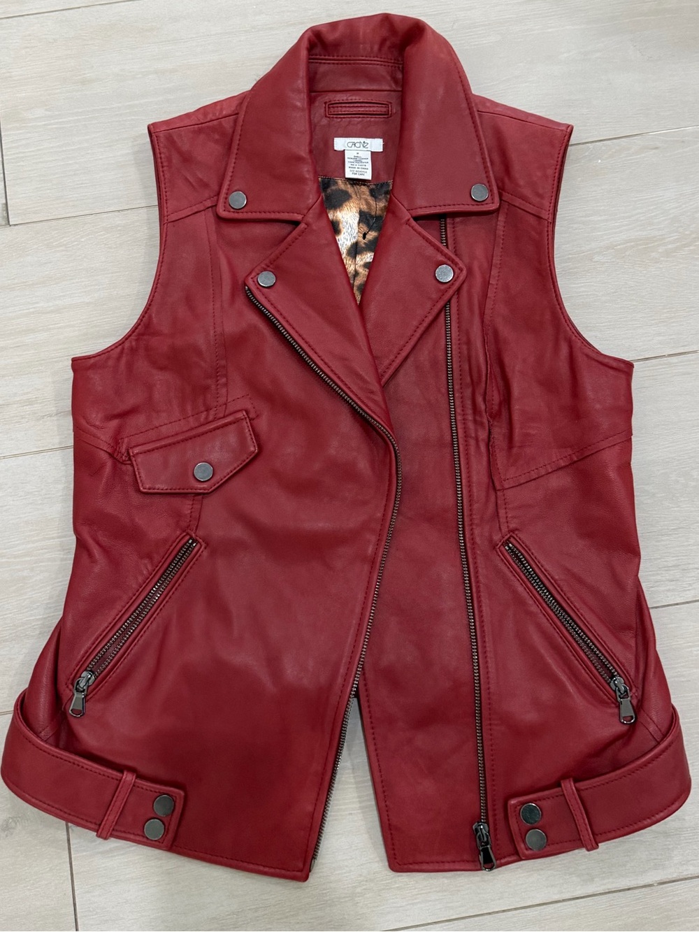 Vintage Caché Red Leather Moto Vest